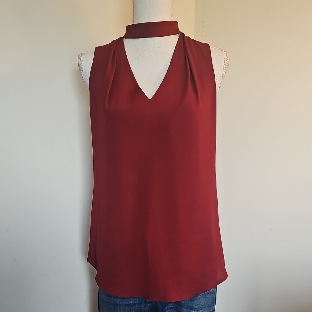 White House Black Market Burgundy Choker Blouse